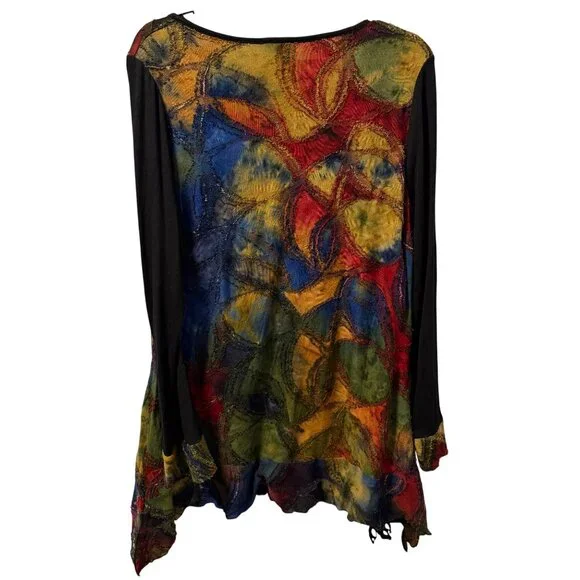 Paris Hues Long Sleeve Multicolor Tunic Top With Black Accents Sz L tunic - Picture 12 of 12
